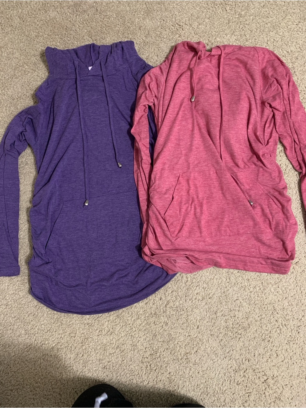 Maternity Long Sleeve Hoodie Tops - Purple and Pink